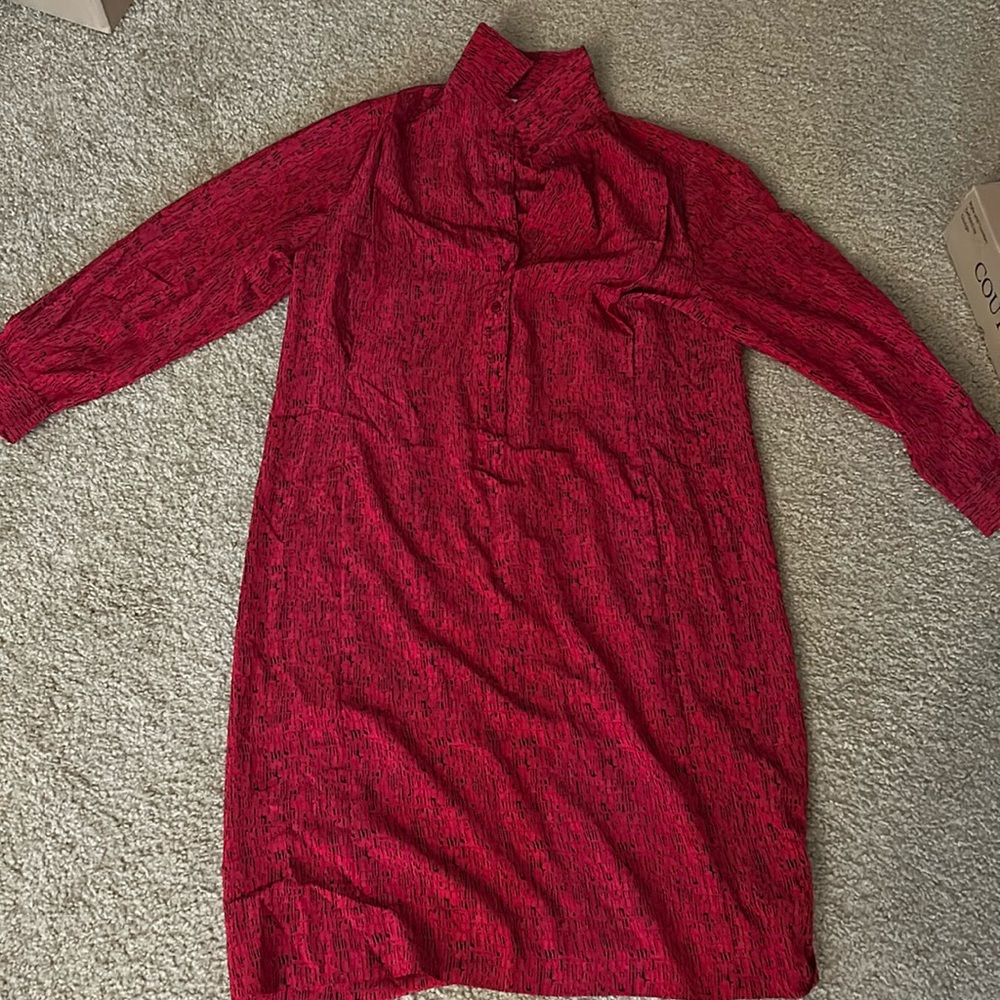 Red Pattern Long-sleeve Dress